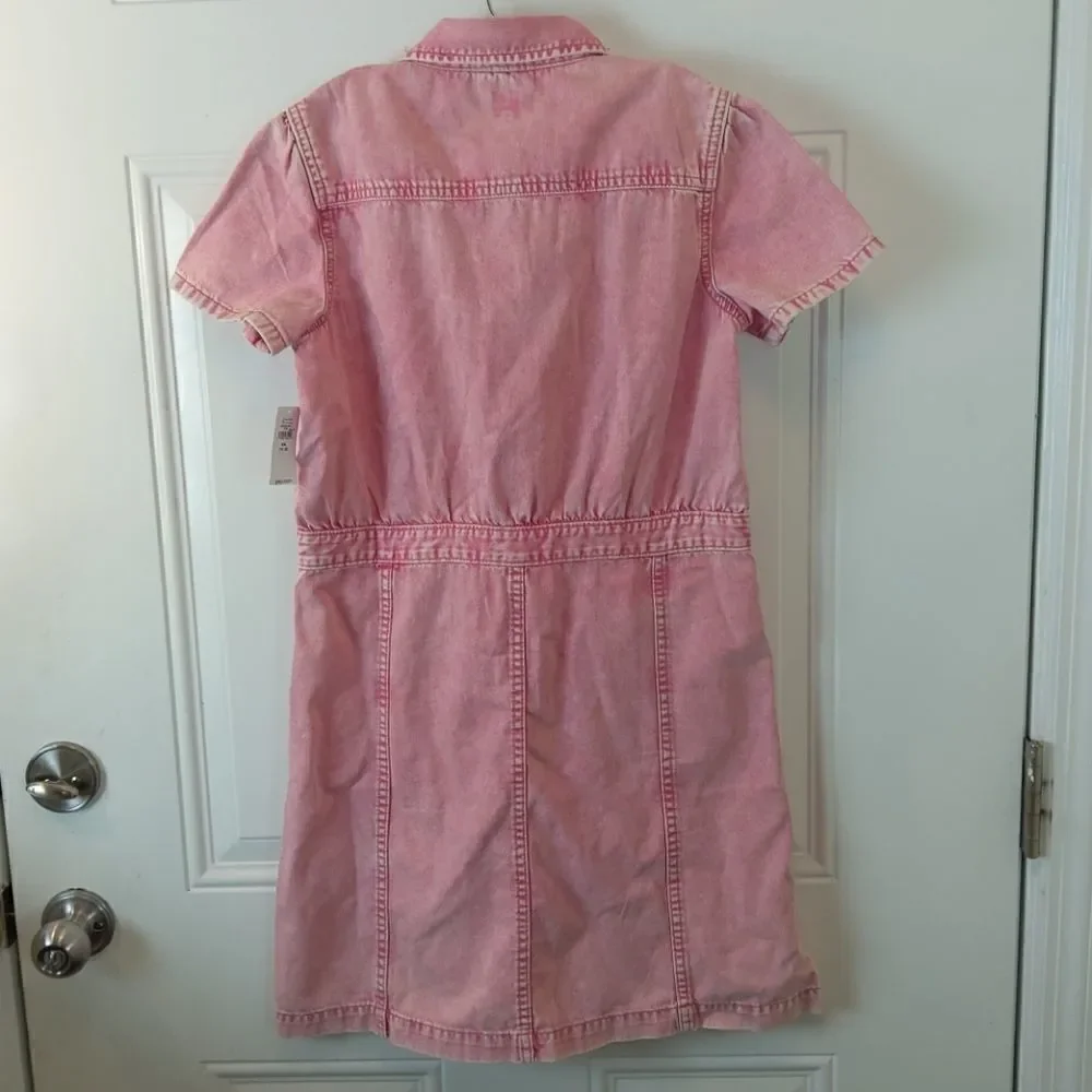 Gap girl red denim distressed short sleeve dress